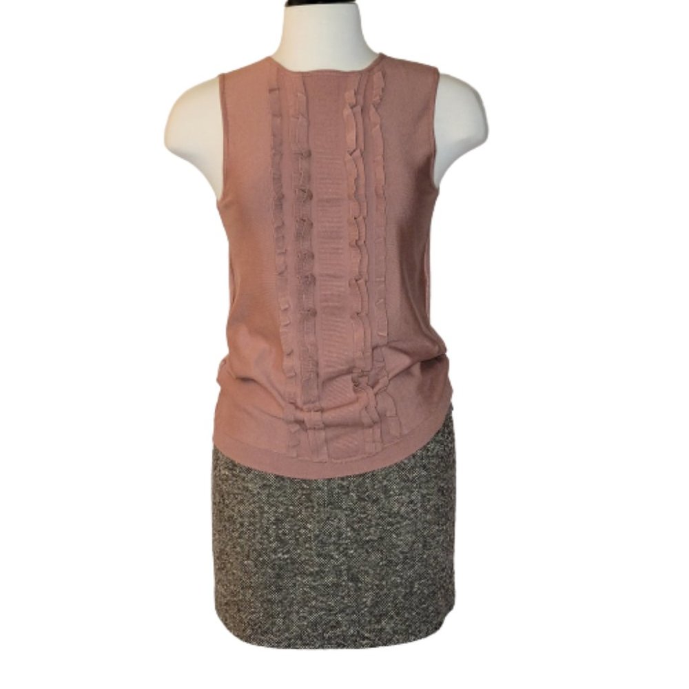 Ann Taylor Loft,   Dusty Rose Knit, size M, center ruffle detail sleeveless top.